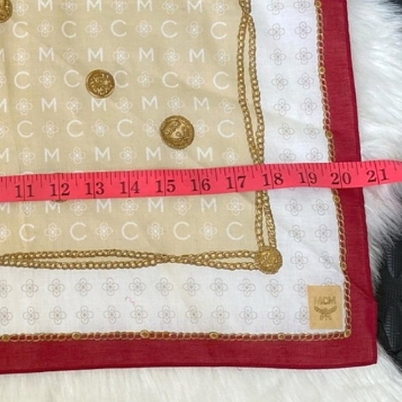 ❤ MCM Tan & Red Scrabble Design Mini Scarf Handkerchief NWT! - Picture 7 of 9